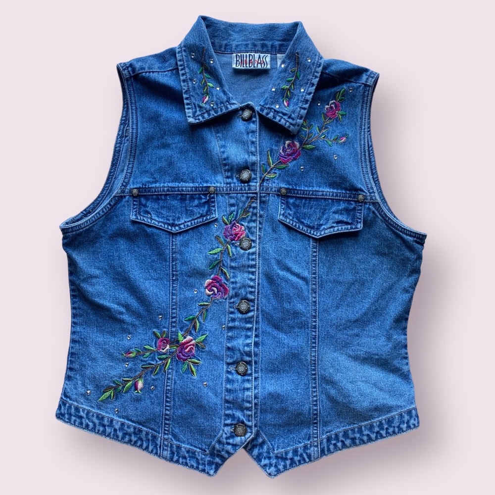 Bill Blass Vintage Denim Floral Embroidered with Gemstones size M